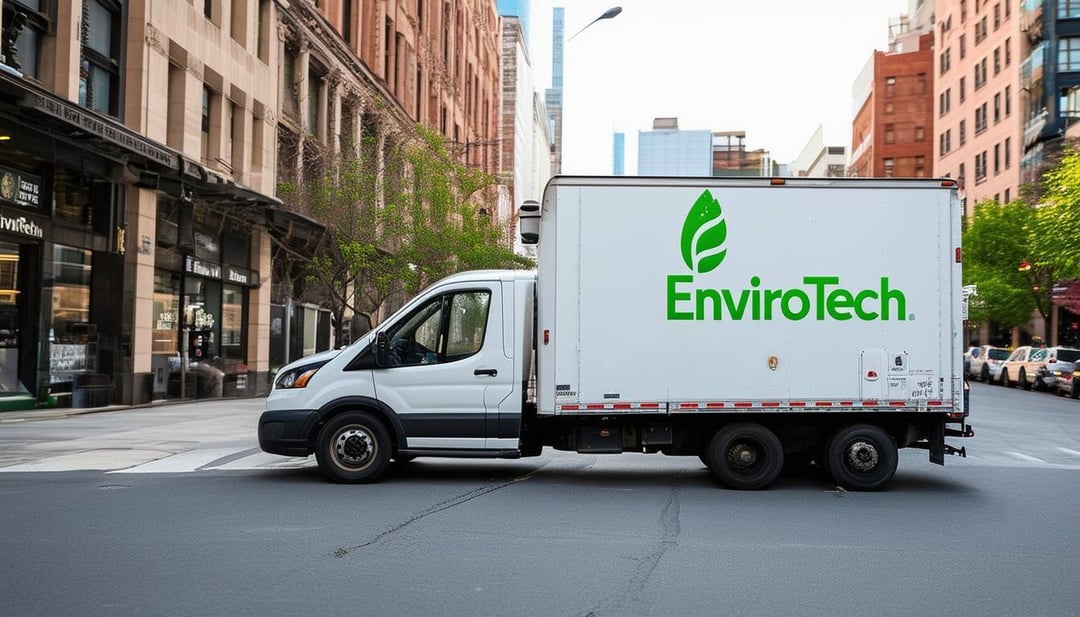 Box truck with only EnviroTech on the box on a city street